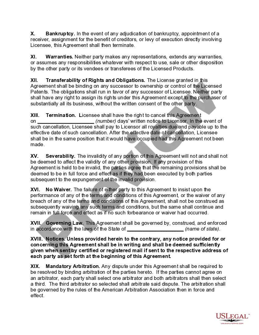 Preview Royalty Agreement and License of Rights under Patent