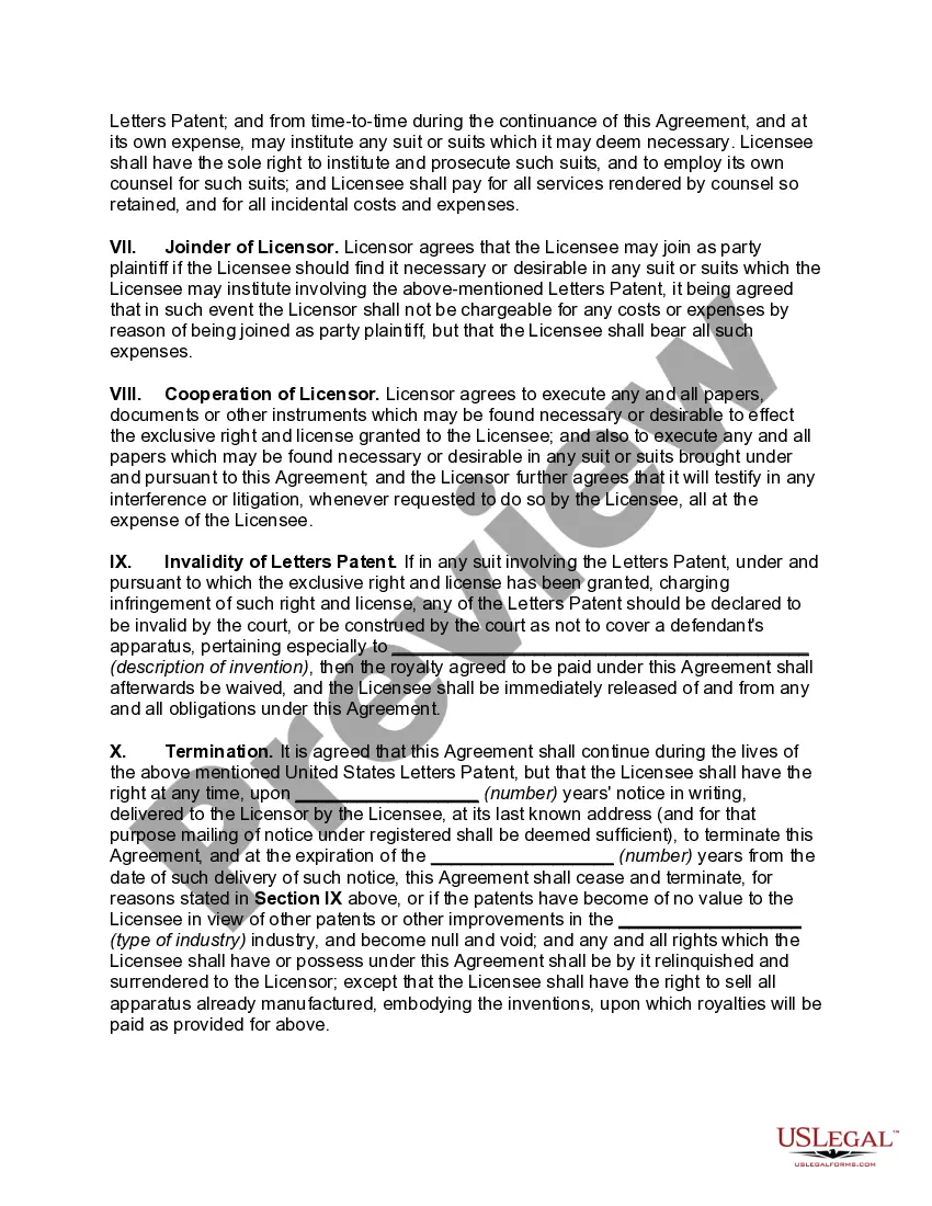 Preview Exclusive License Agreement for Patent with Schedule of Royalties