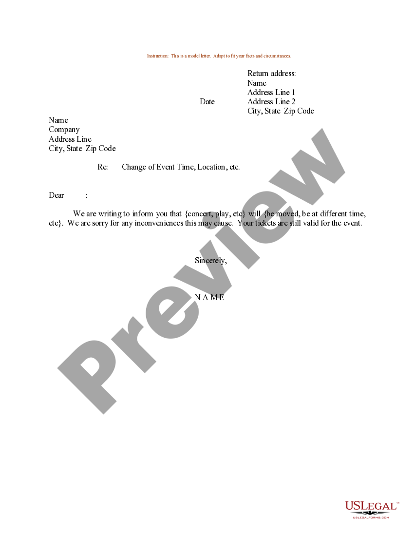 Sample Letter for Change of Event Time Event Time Change Announcement