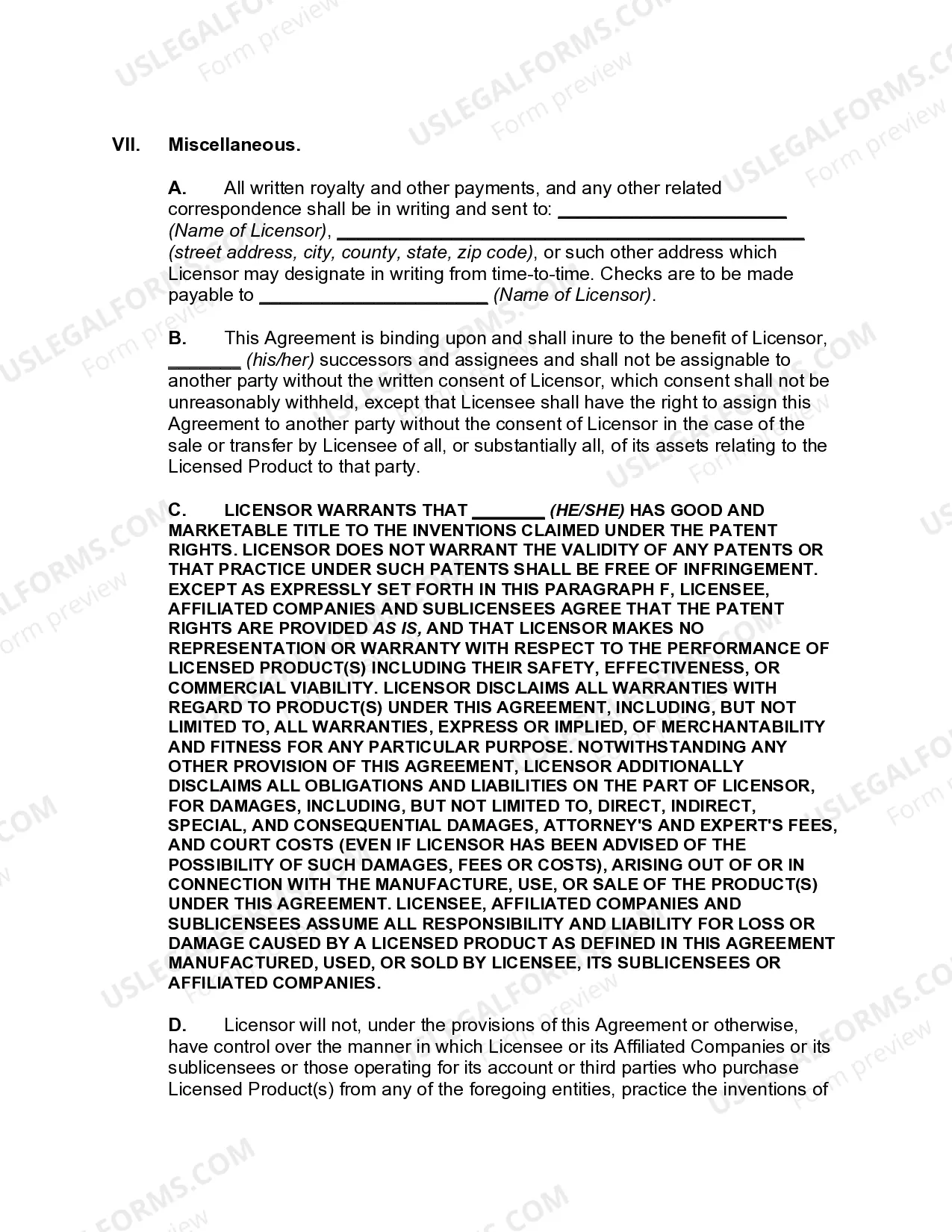 Preview Exclusive License Agreement between Individual Inventor and Corporation