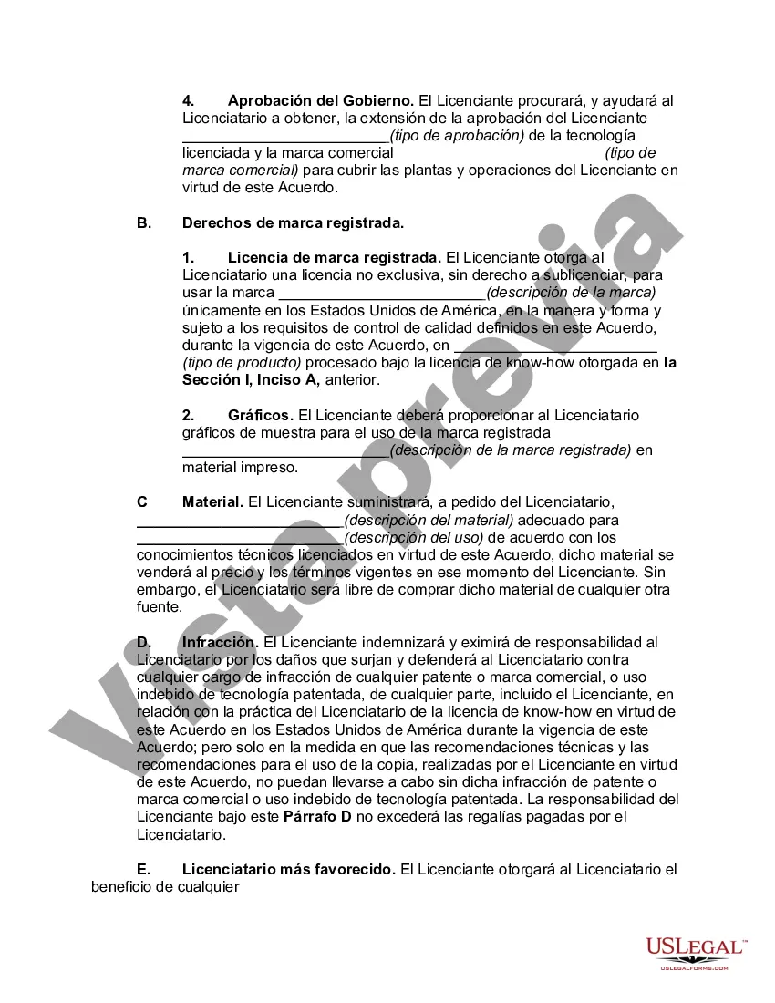Preview Contrato de Licencia No Exclusiva de Patente de Proceso, Know How y Marca Registrada