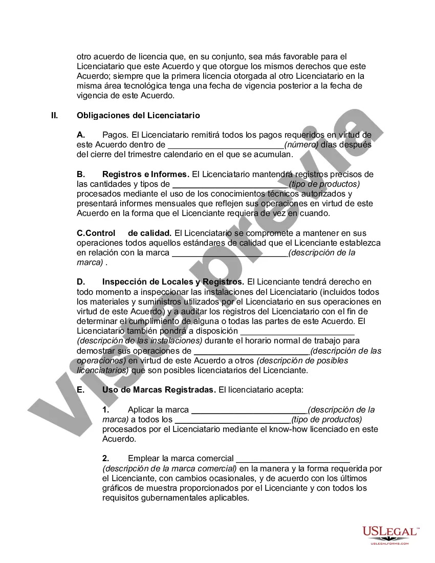 Preview Contrato de Licencia No Exclusiva de Patente de Proceso, Know How y Marca Registrada