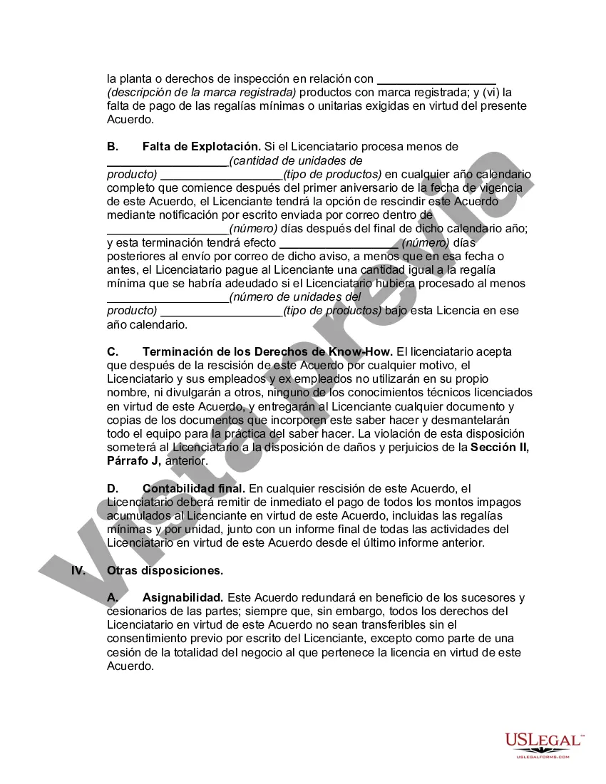 Preview Contrato de Licencia No Exclusiva de Patente de Proceso, Know How y Marca Registrada