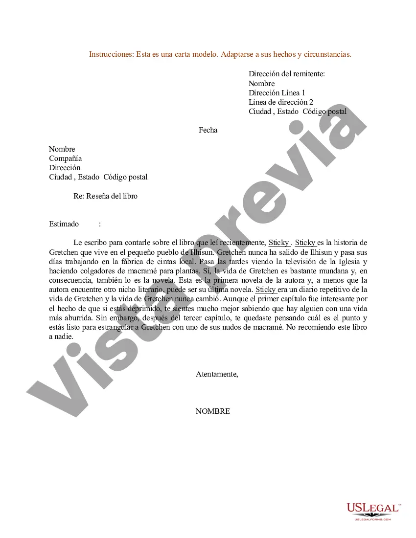 Preview Ejemplo de carta para reseña de libro