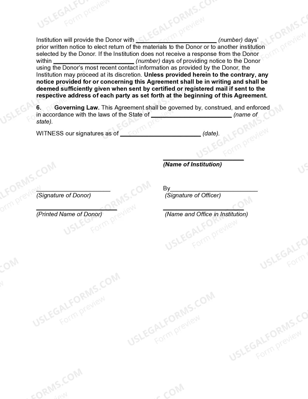 Preview Gift Agreement with Institution