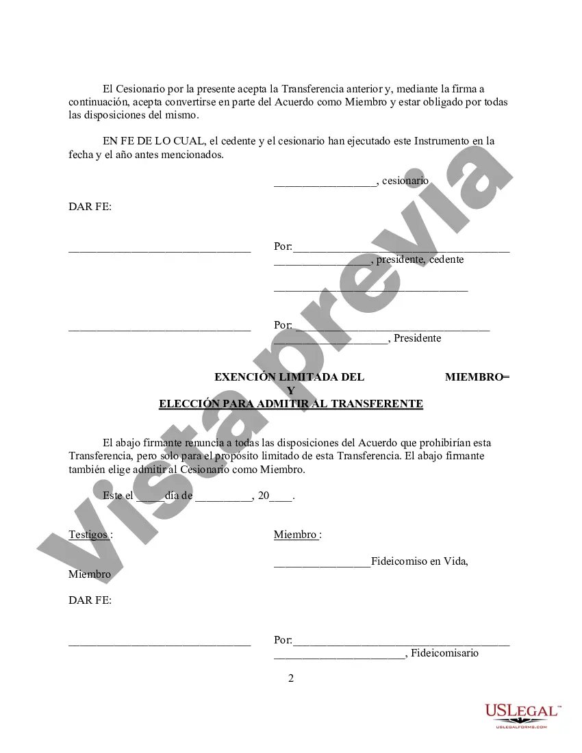 Preview Cesión del interés de la empresa LLC al fideicomiso en vida