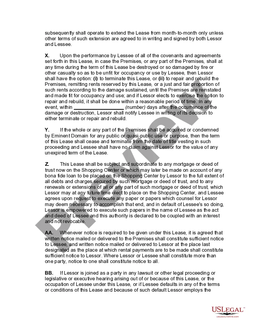 Preview Individual Space Lease for Retail Store in Shopping Center
