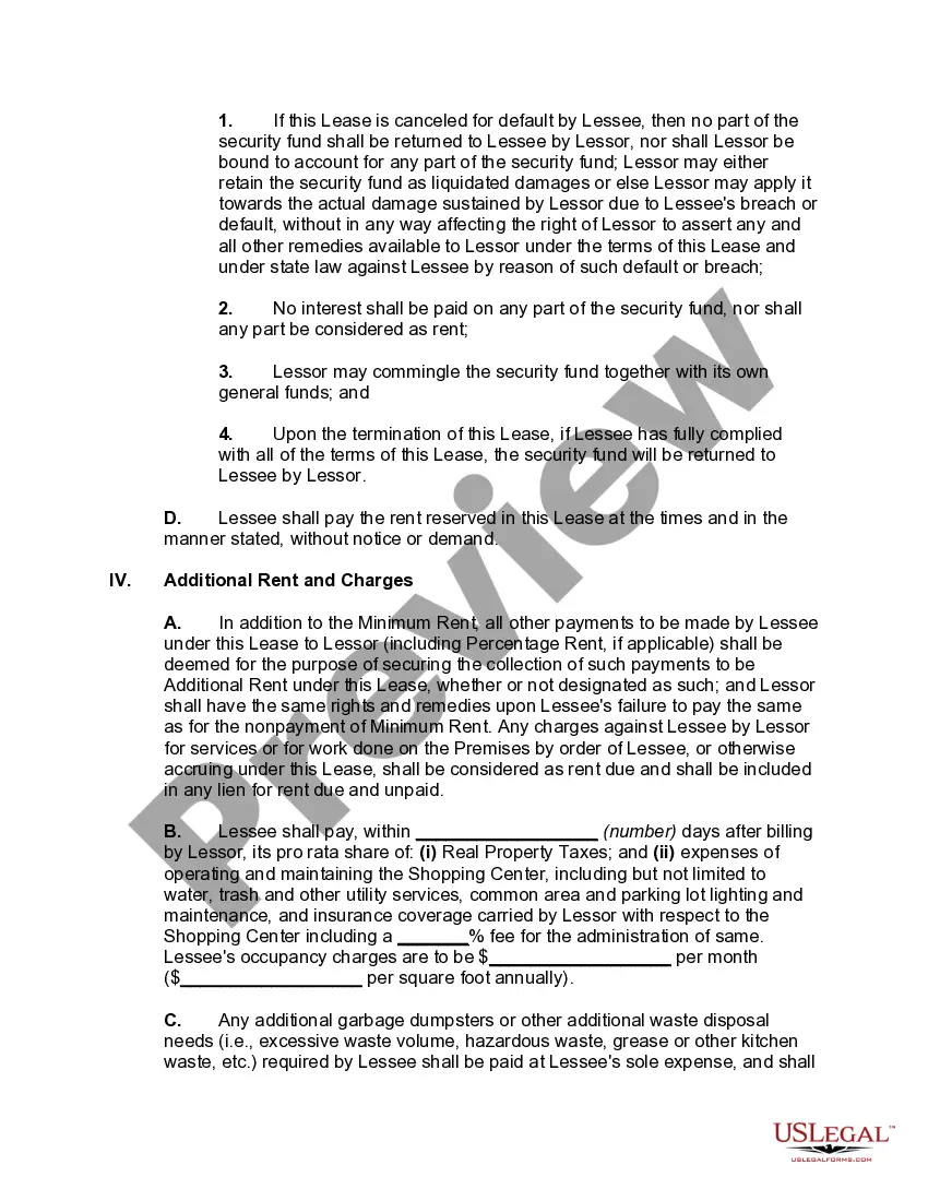 Preview Individual Space Lease for Retail Store in Shopping Center