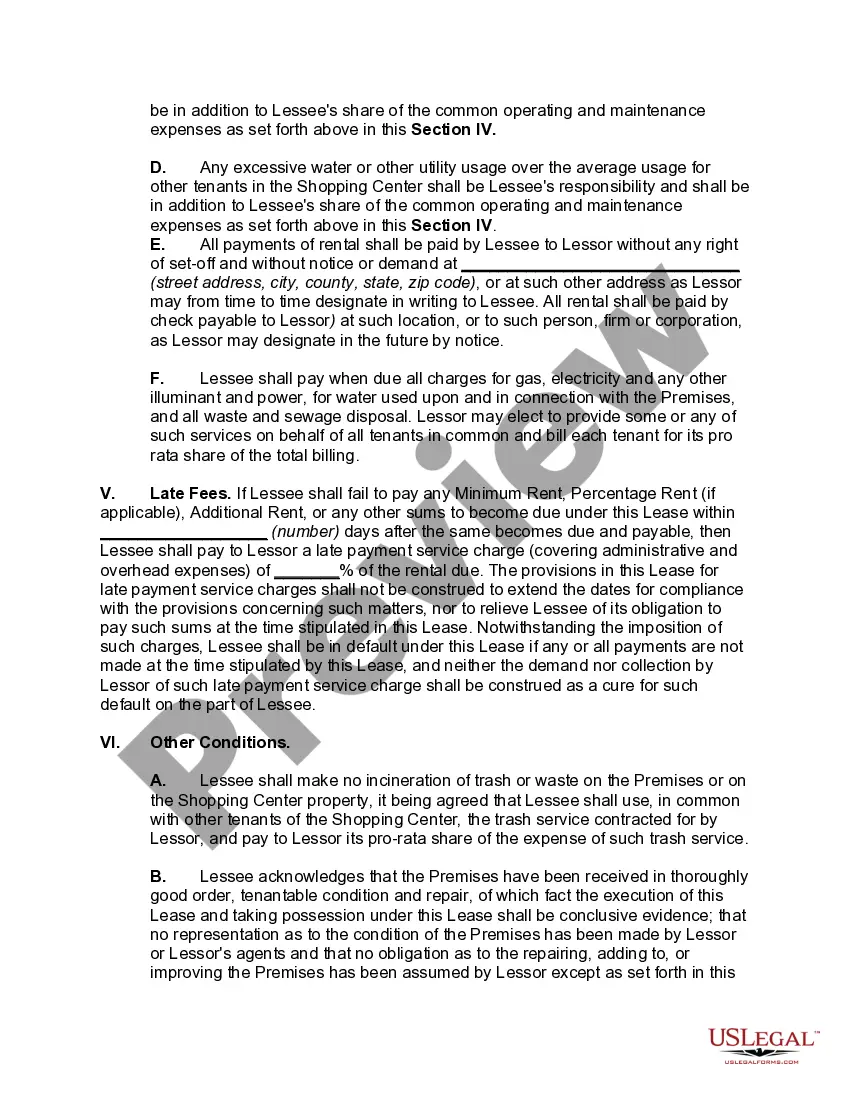 Preview Individual Space Lease for Retail Store in Shopping Center