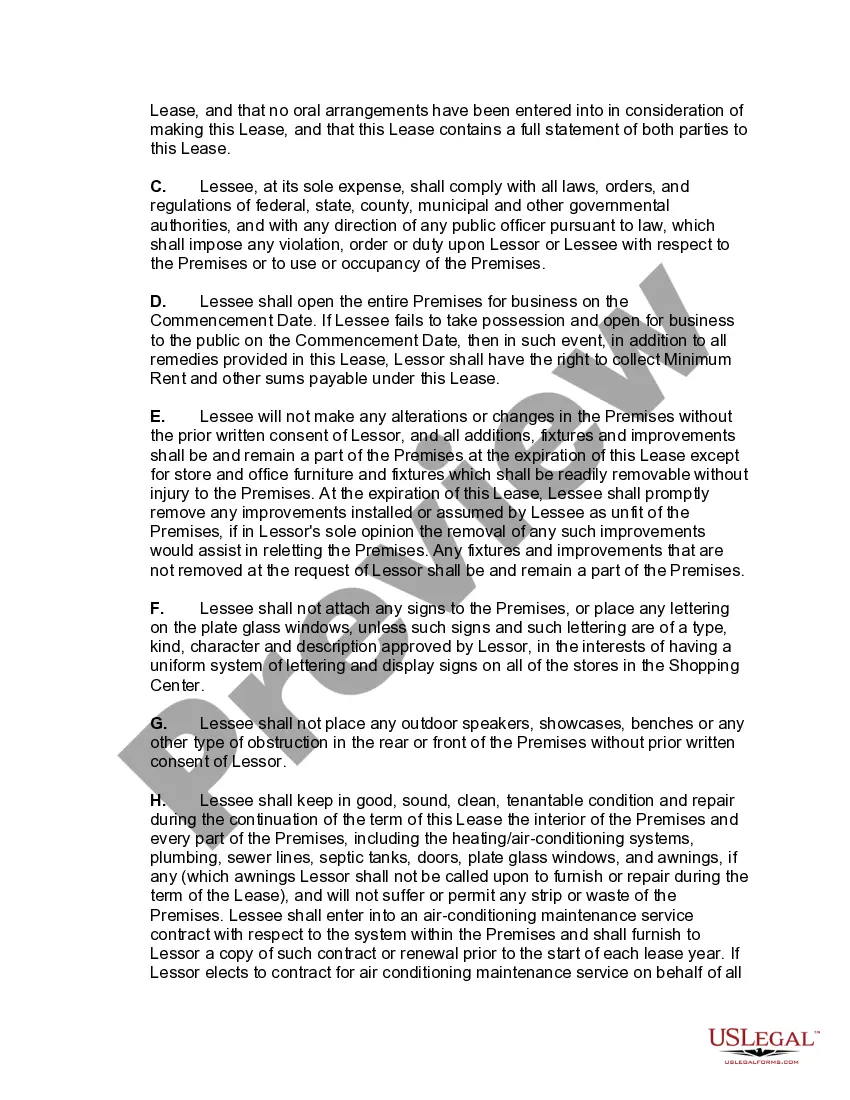 Preview Individual Space Lease for Retail Store in Shopping Center