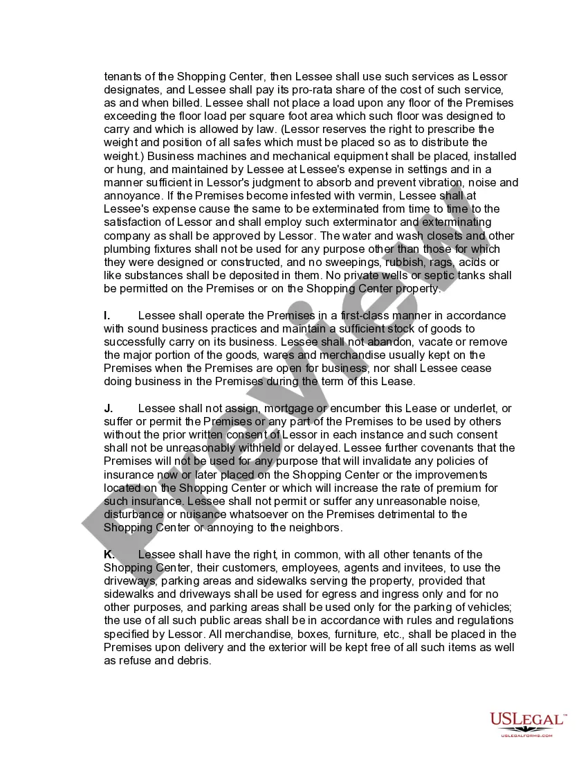 Preview Individual Space Lease for Retail Store in Shopping Center