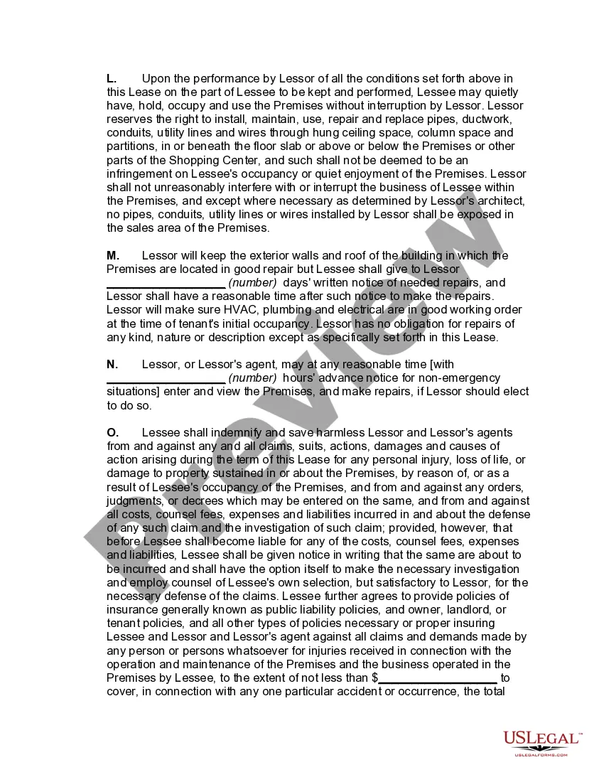 Preview Individual Space Lease for Retail Store in Shopping Center
