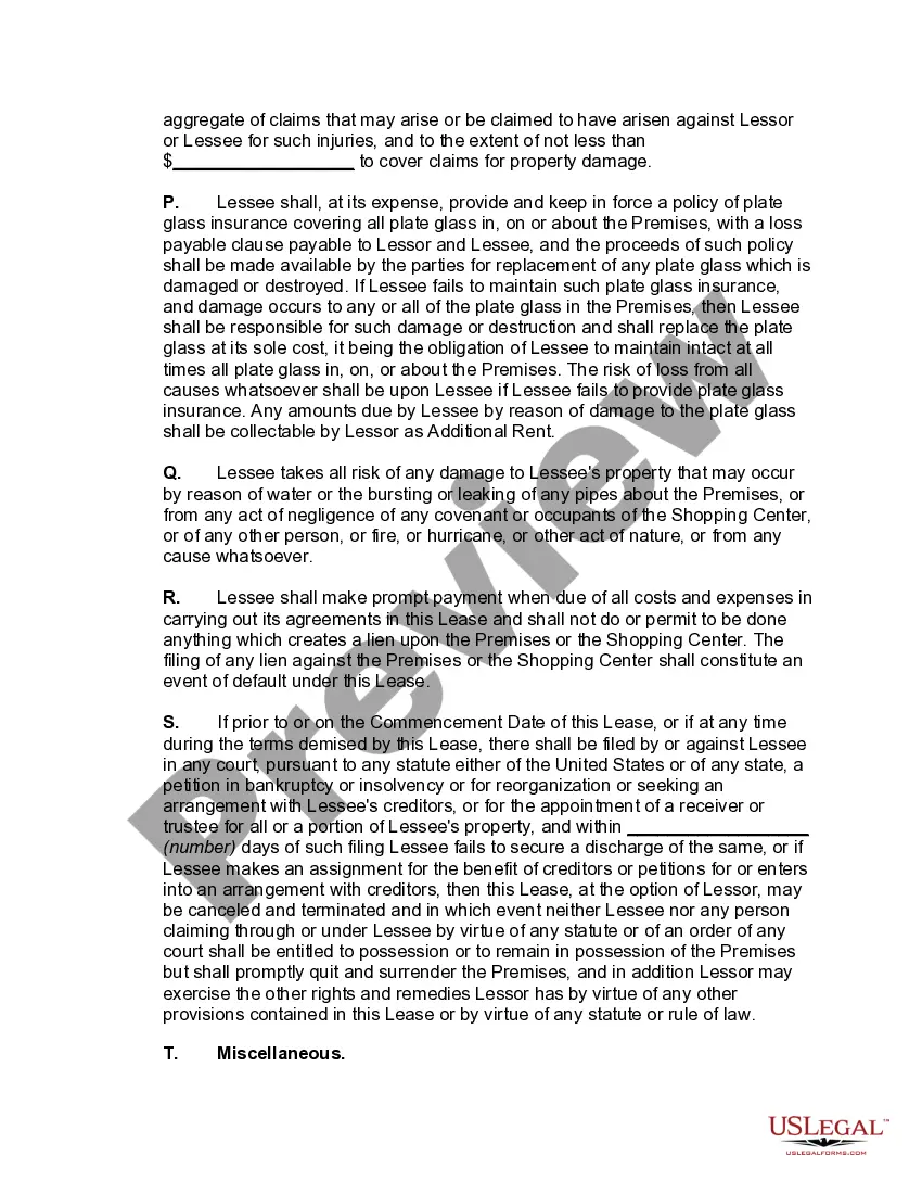 Preview Individual Space Lease for Retail Store in Shopping Center