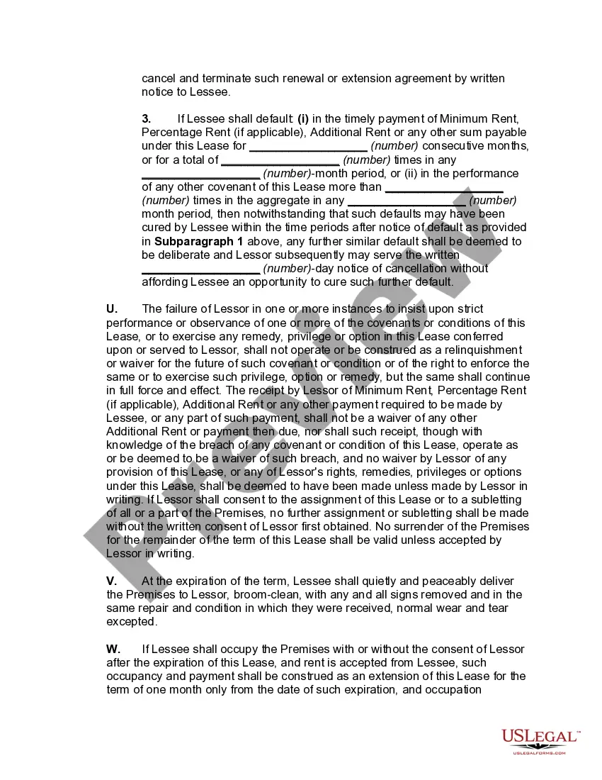 Preview Individual Space Lease for Retail Store in Shopping Center