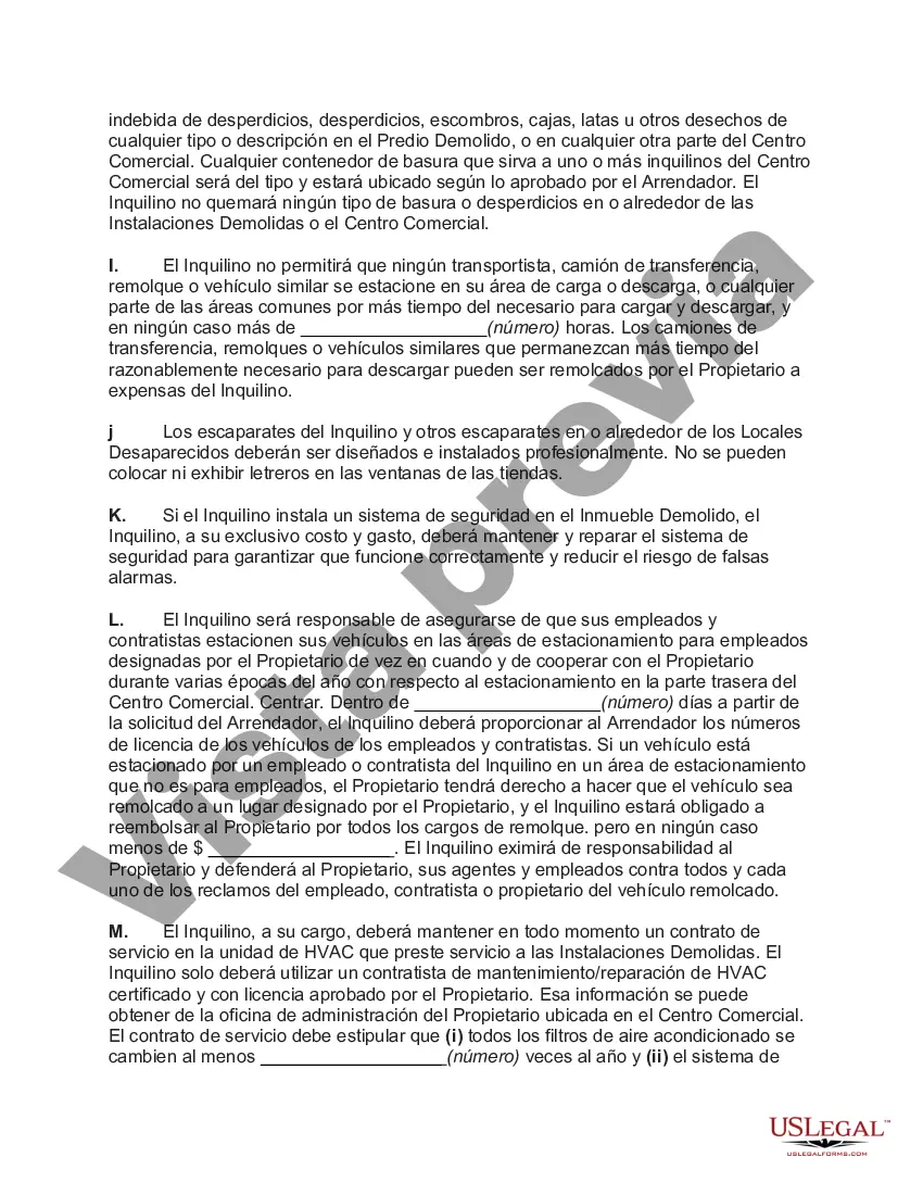 Preview Reglas y Reglamentos Aplicables a los Inquilinos de un Arrendamiento de Espacio Individual en Centro Comercial