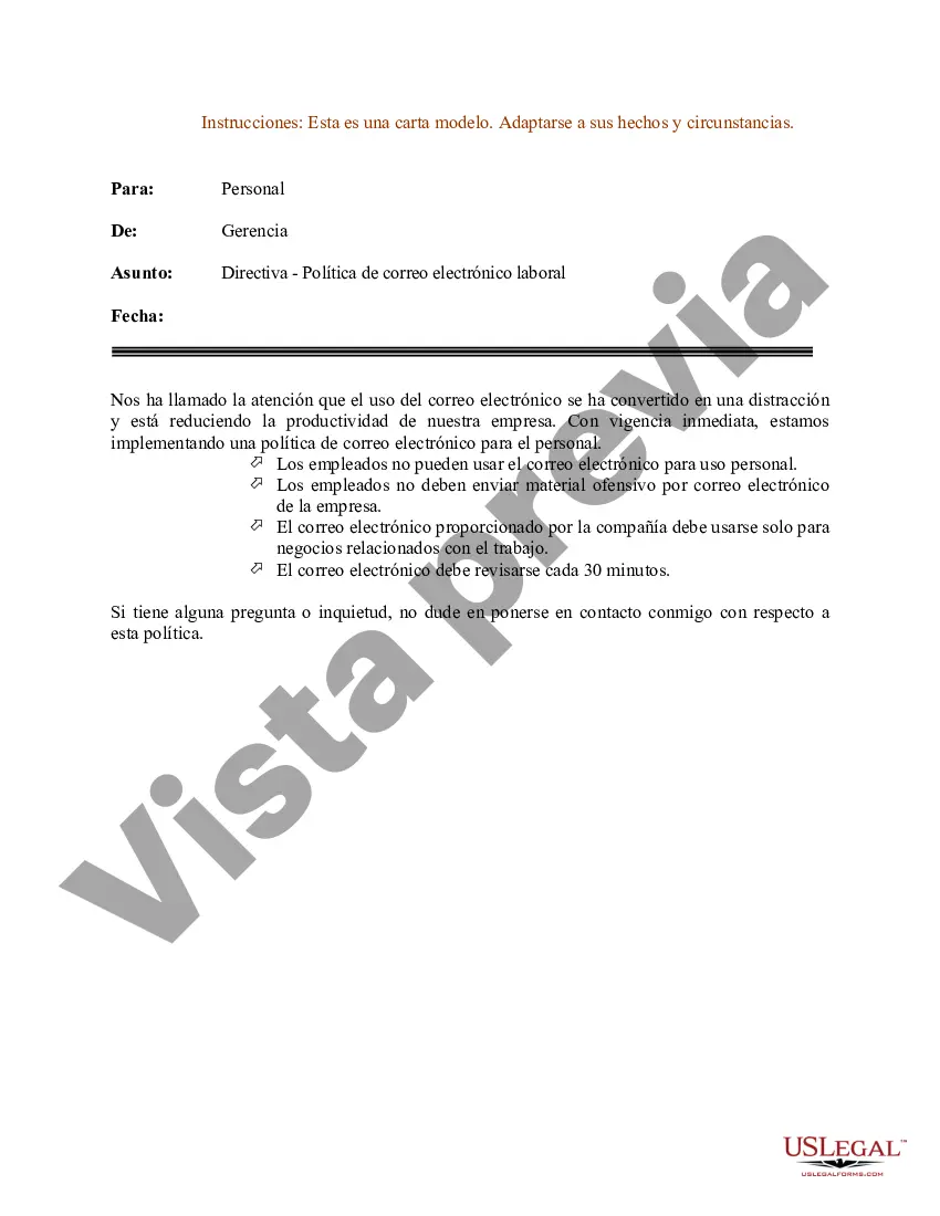 Preview Ejemplo de carta para directiva: uso de correo electrónico
