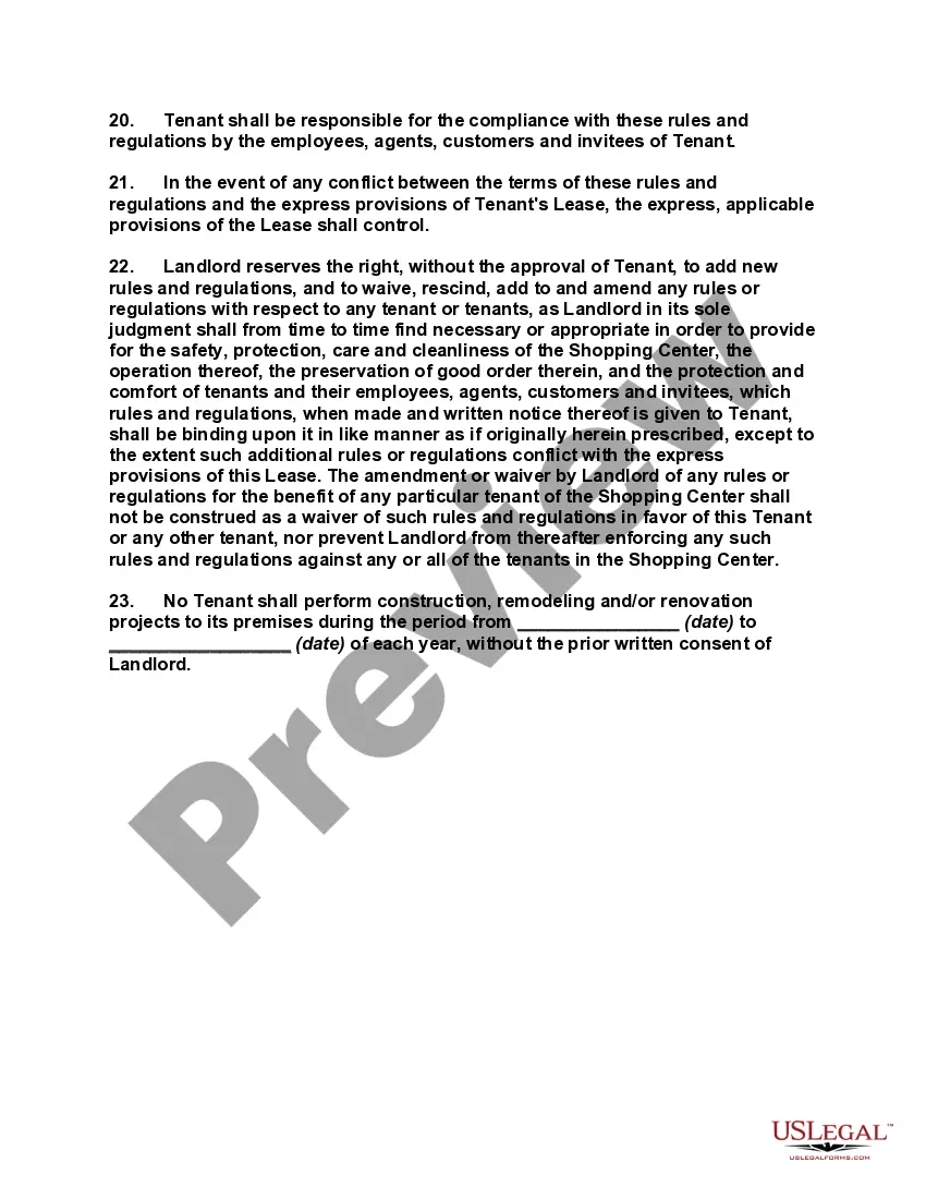 Preview Rules and Regulations for Shopping Center
