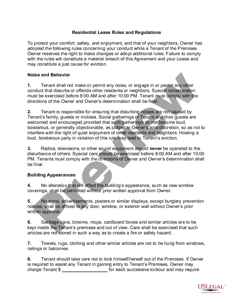 page 0 Residential Lease Rules and Regulations preview