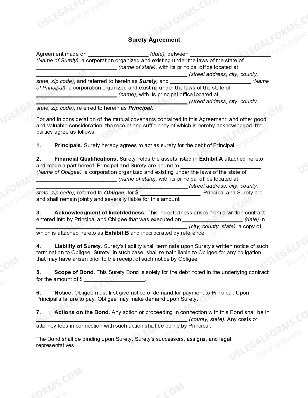 Surety Agreement Surety Agreement US Legal Forms Surety Agreement Surety Agreement US Legal Forms