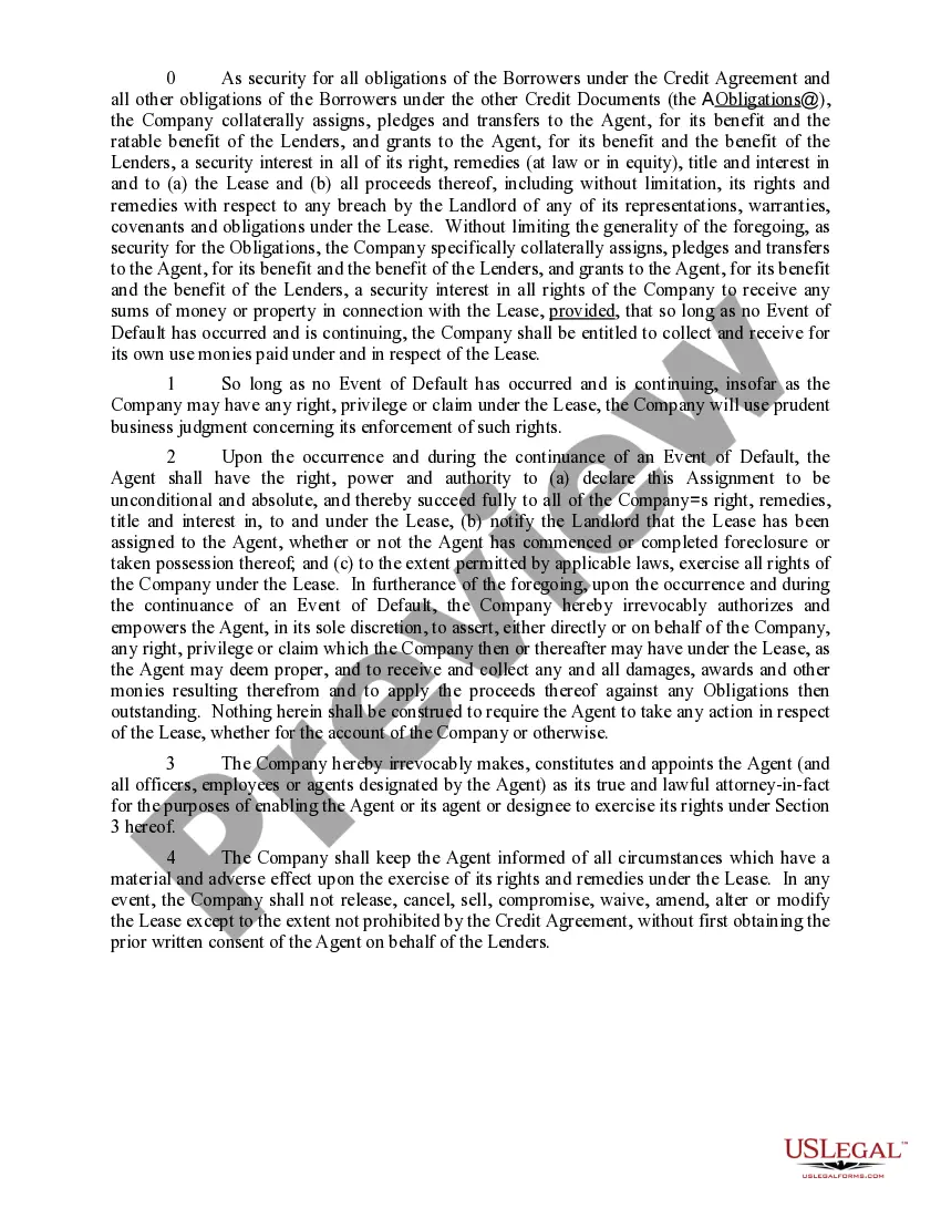 Preview Collateral Assignment of Lease