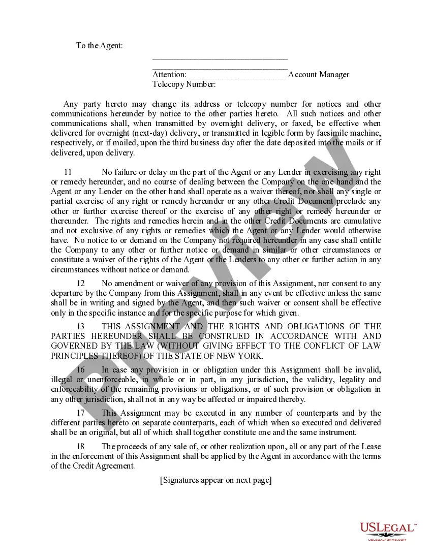 Preview Collateral Assignment of Lease