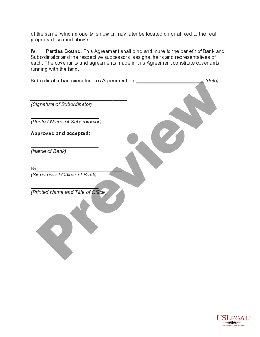 Get Subordination Agreement Regarding Fixtures Preview Subordination Agreement Regarding Fixtures