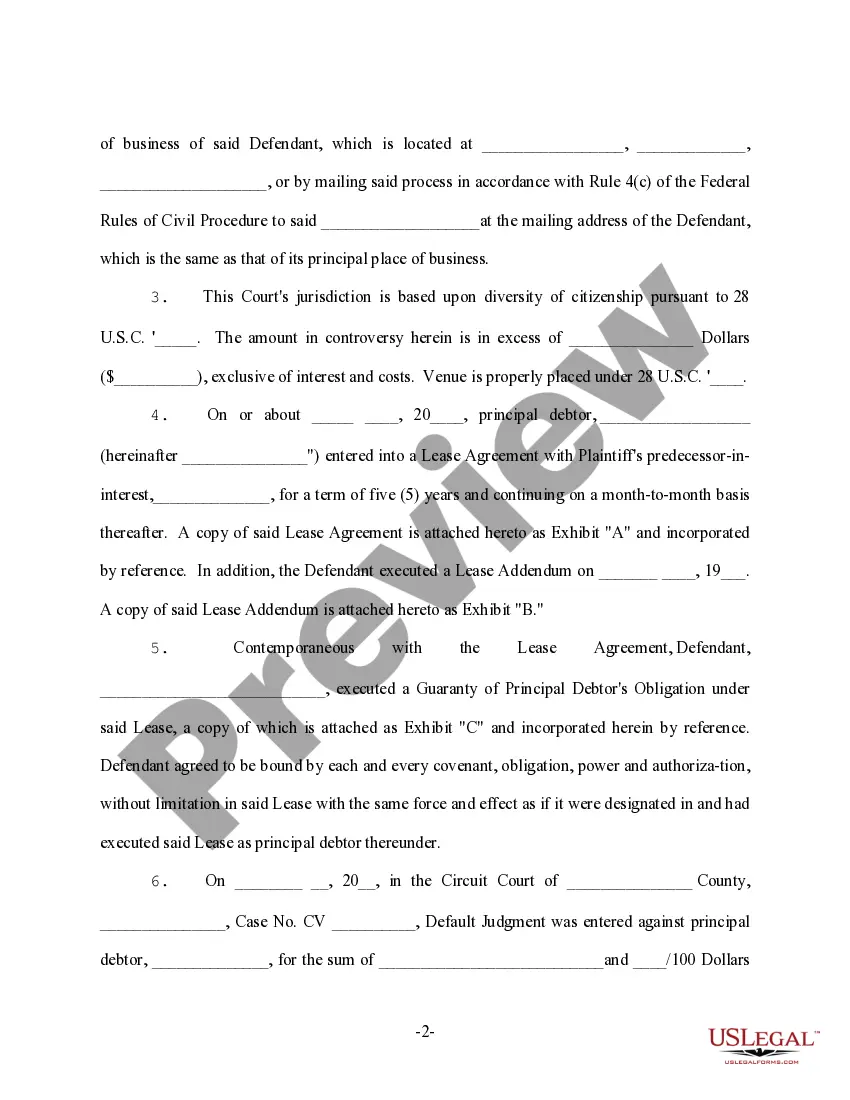 Preview Complaint in Federal Court For Commercial Lease Matter