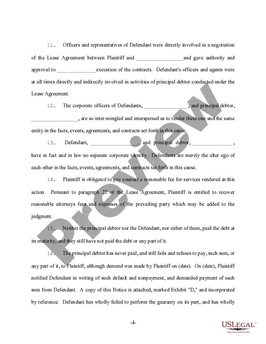 Preview Complaint in Federal Court For Commercial Lease Matter