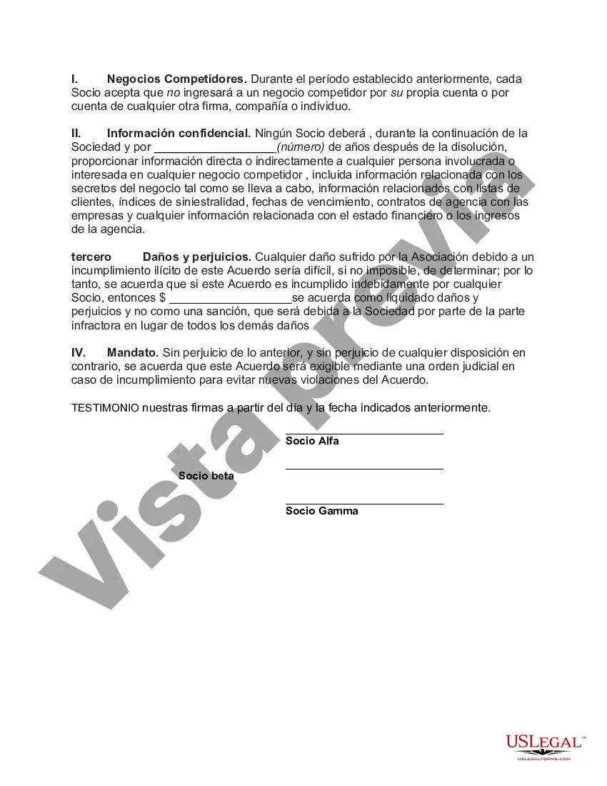 Preview Acuerdo de no competir durante la continuación de la sociedad y después de la disolución