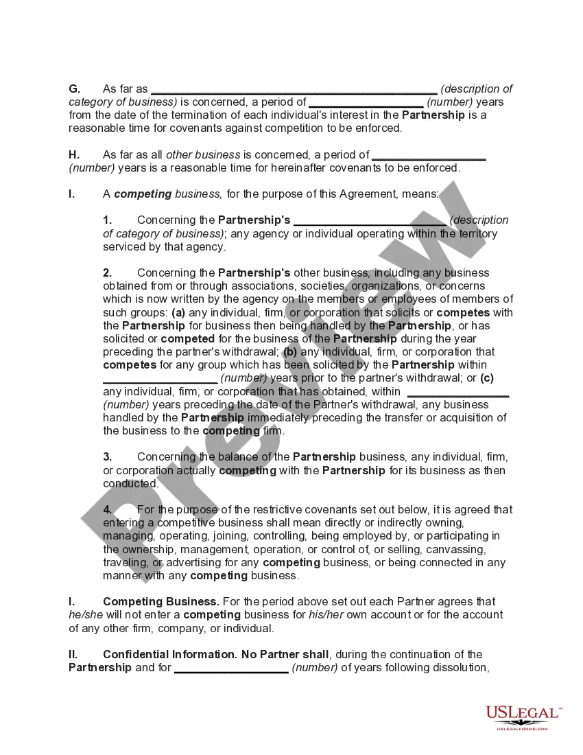 Get Agreement not to Compete during Continuation of Partnership and After Dissolution Preview Agreement not to Compete during Continuation of Partnership and After Dissolution
