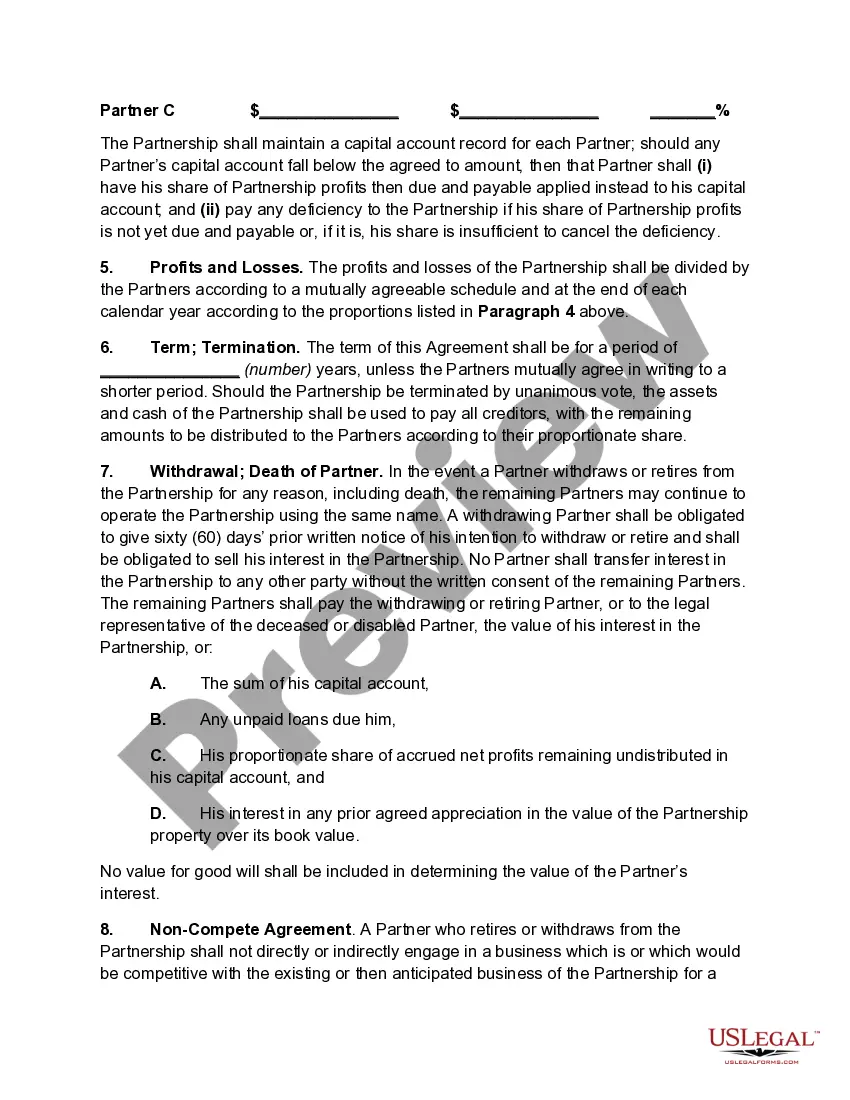 Preview Partnership Agreement with Covenant not to Compete