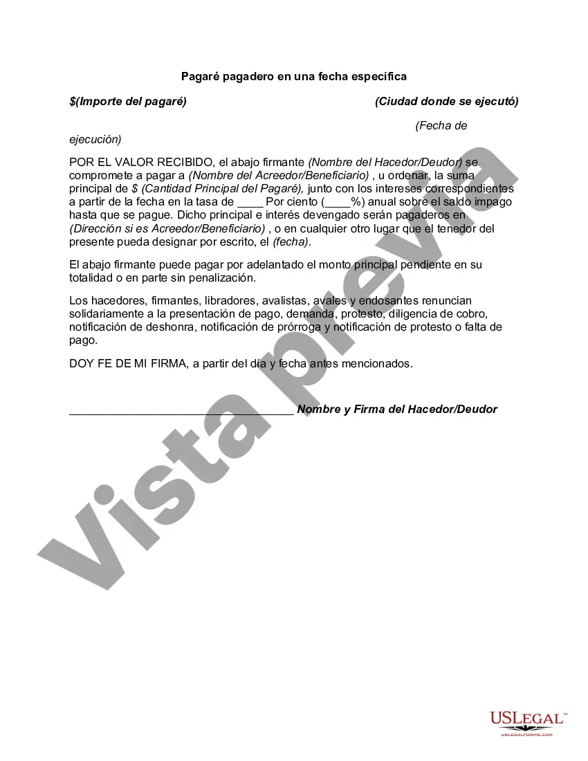 Preview Pagaré pagadero en una fecha específica