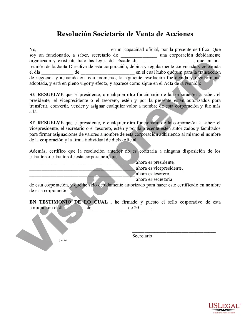 Preview Resolución Societaria de Venta de Acciones