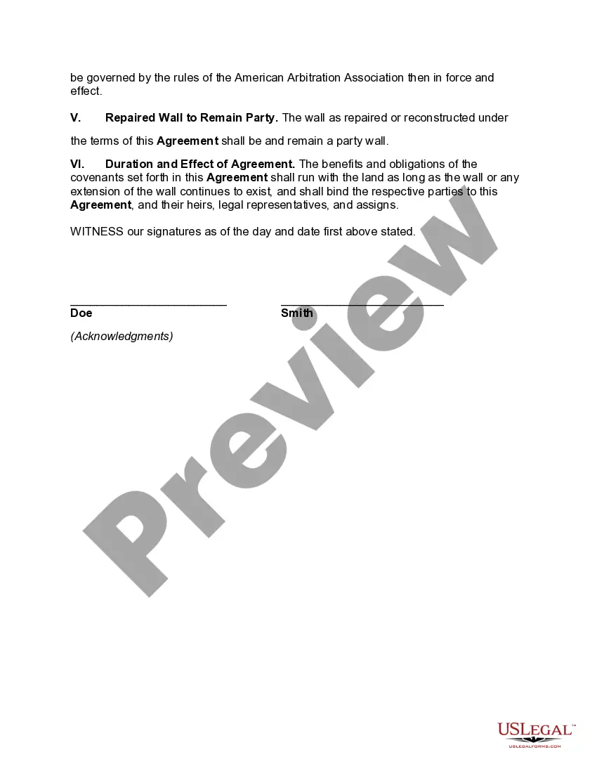 Preview Agreement to Repair Party Wall