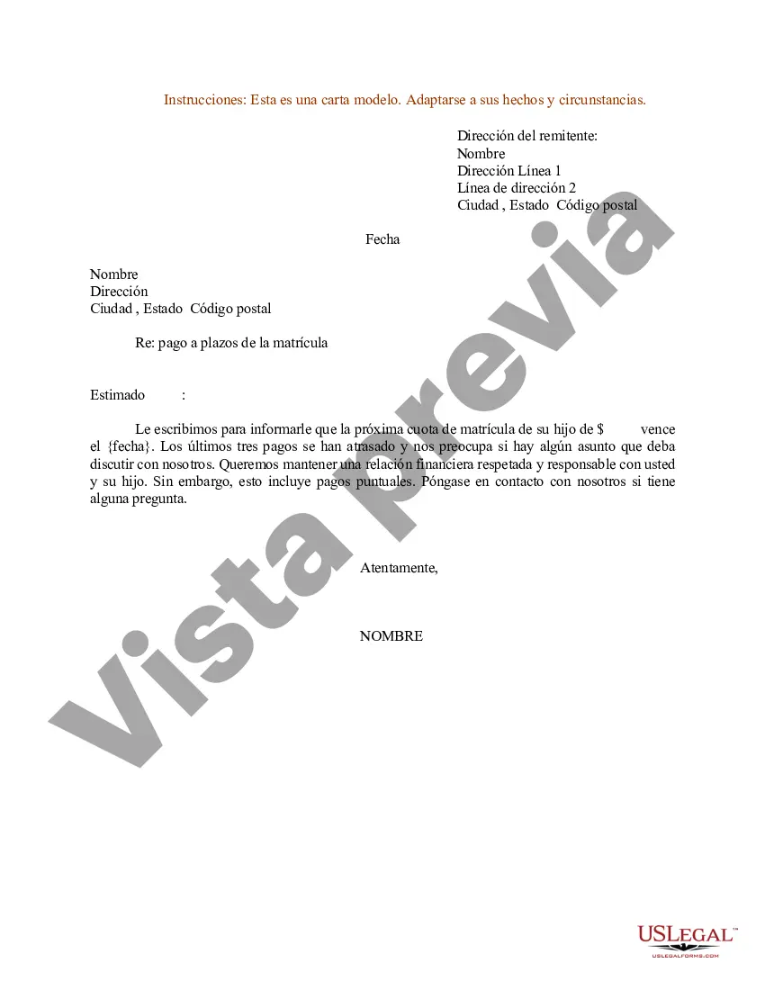 Preview Carta de muestra para la notificación de pago de matrícula universitaria