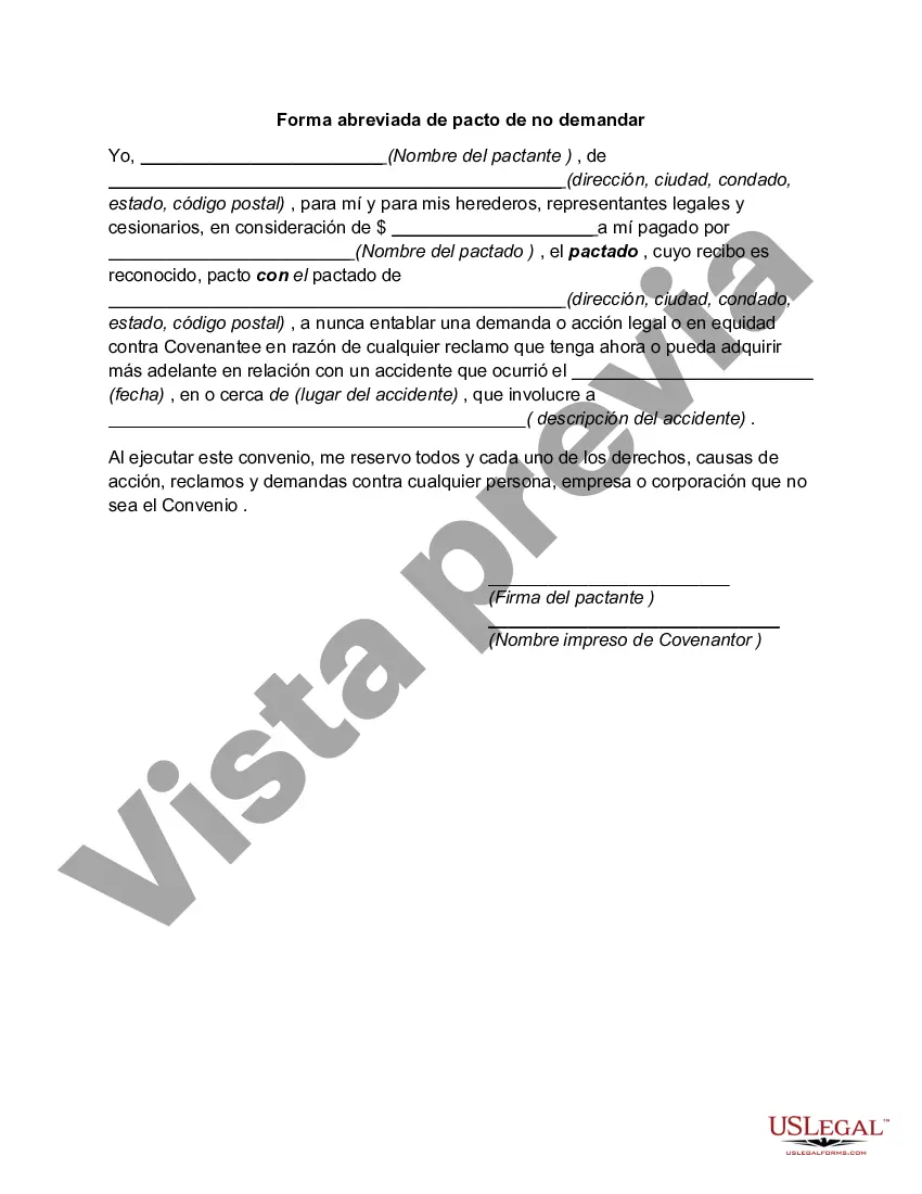 Preview Forma abreviada de pacto de no demandar