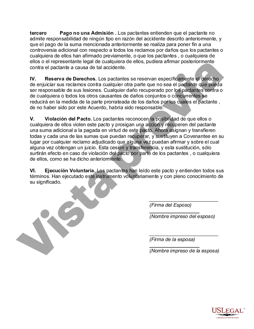 Preview Convenio de no demandar por marido y mujer por lesiones accidentales