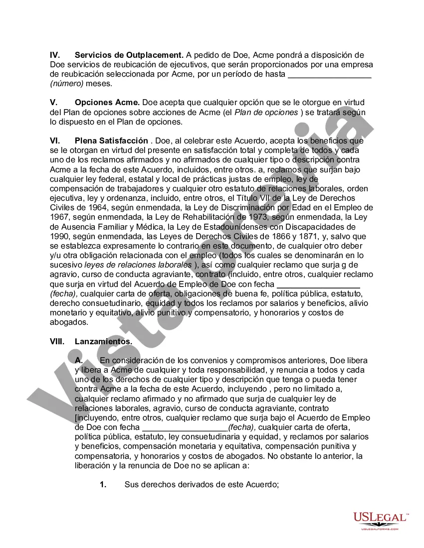 Preview Acuerdo de renuncia y confidencialidad del empleado ejecutivo tras la rescisión por parte del empleador