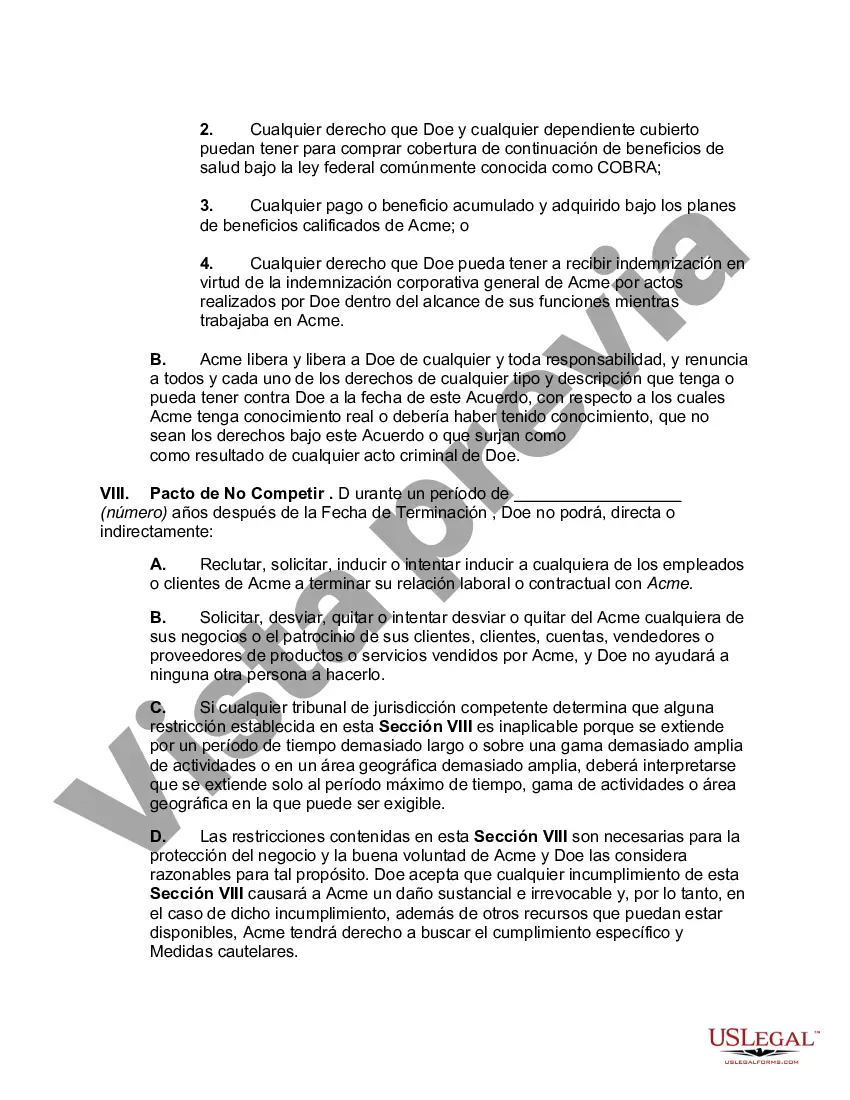 Preview Acuerdo de renuncia y confidencialidad del empleado ejecutivo tras la rescisión por parte del empleador