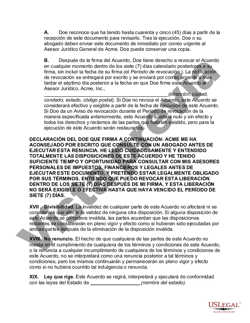 Preview Acuerdo de renuncia y confidencialidad del empleado ejecutivo tras la rescisión por parte del empleador