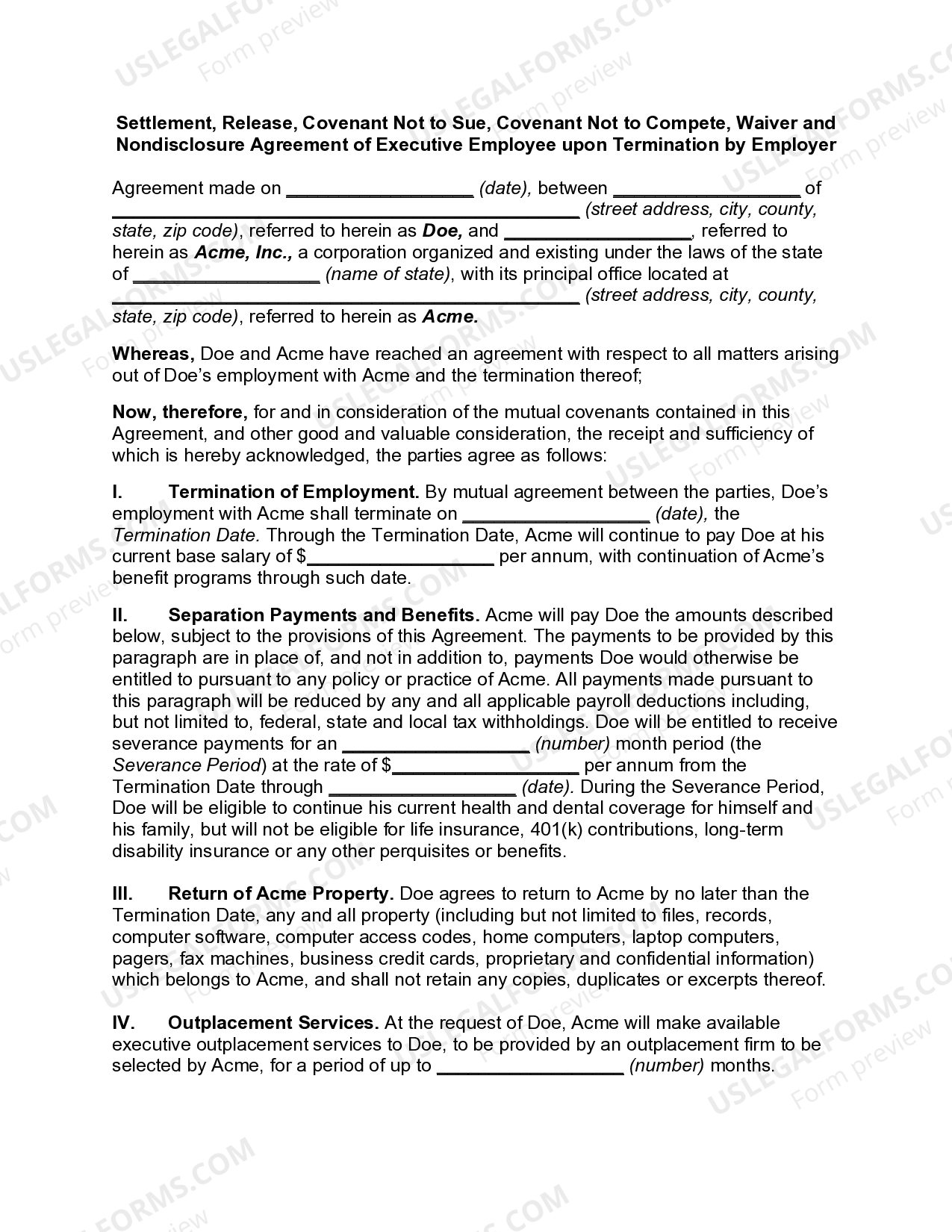 Waiver and Nondisclosure Agreement of Executive Employee Upon