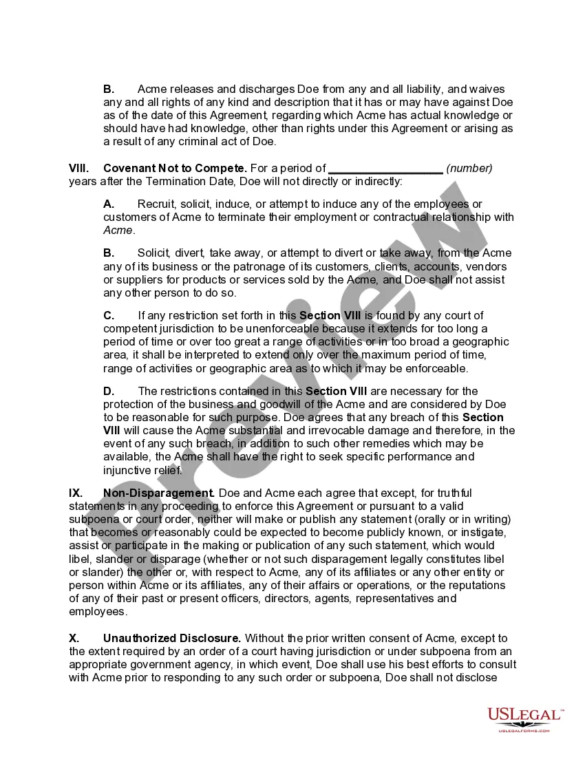 Preview Waiver and Nondisclosure Agreement of Executive Employee Upon Termination by Employer