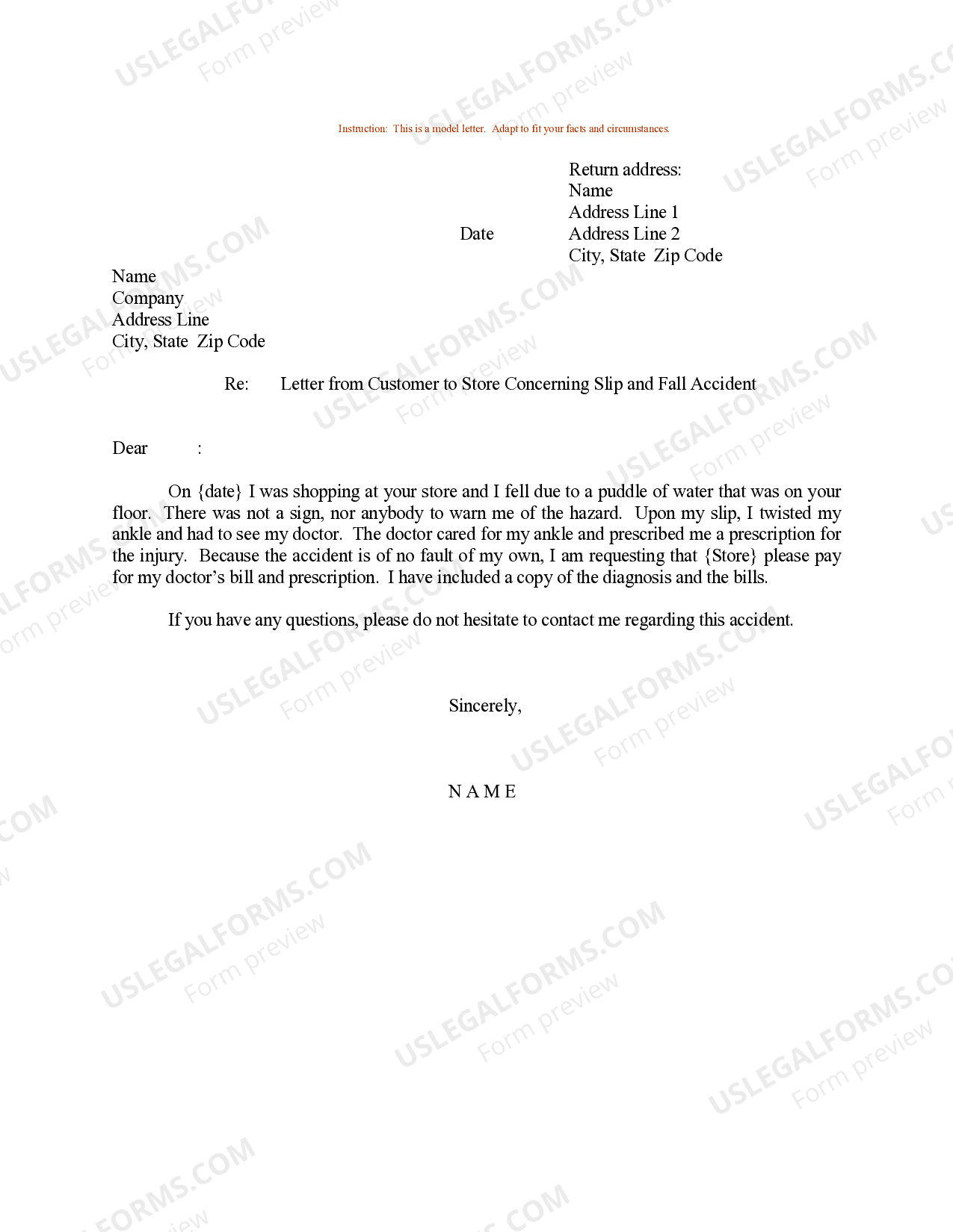 North Carolina Sample Letter for Letter from Customer to Store