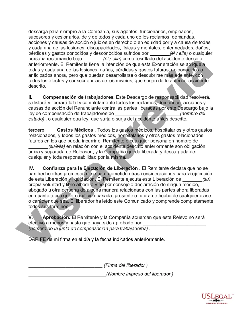 Preview Liberación de reclamos por lesiones personales del empleado