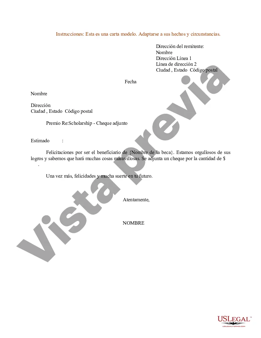 Preview Carta de muestra para la concesión de una beca escolar o universitaria