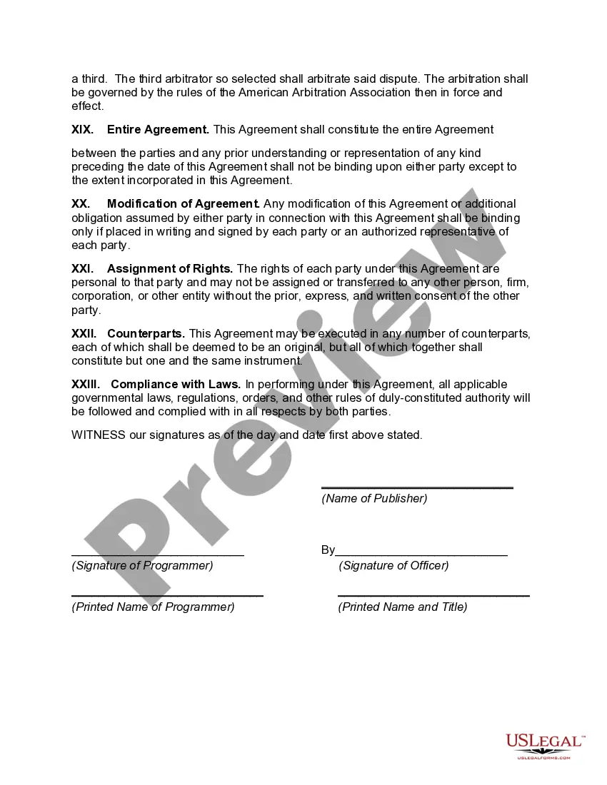 Preview Agreement between Publisher and Programmer Regarding Software Programming Services