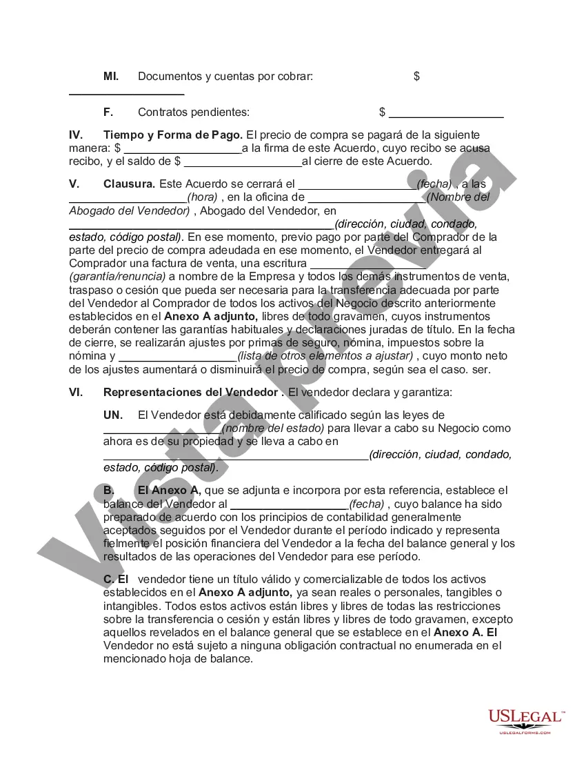 Preview Acuerdo para la venta de negocios por propietario único, incluida la compra de bienes inmuebles