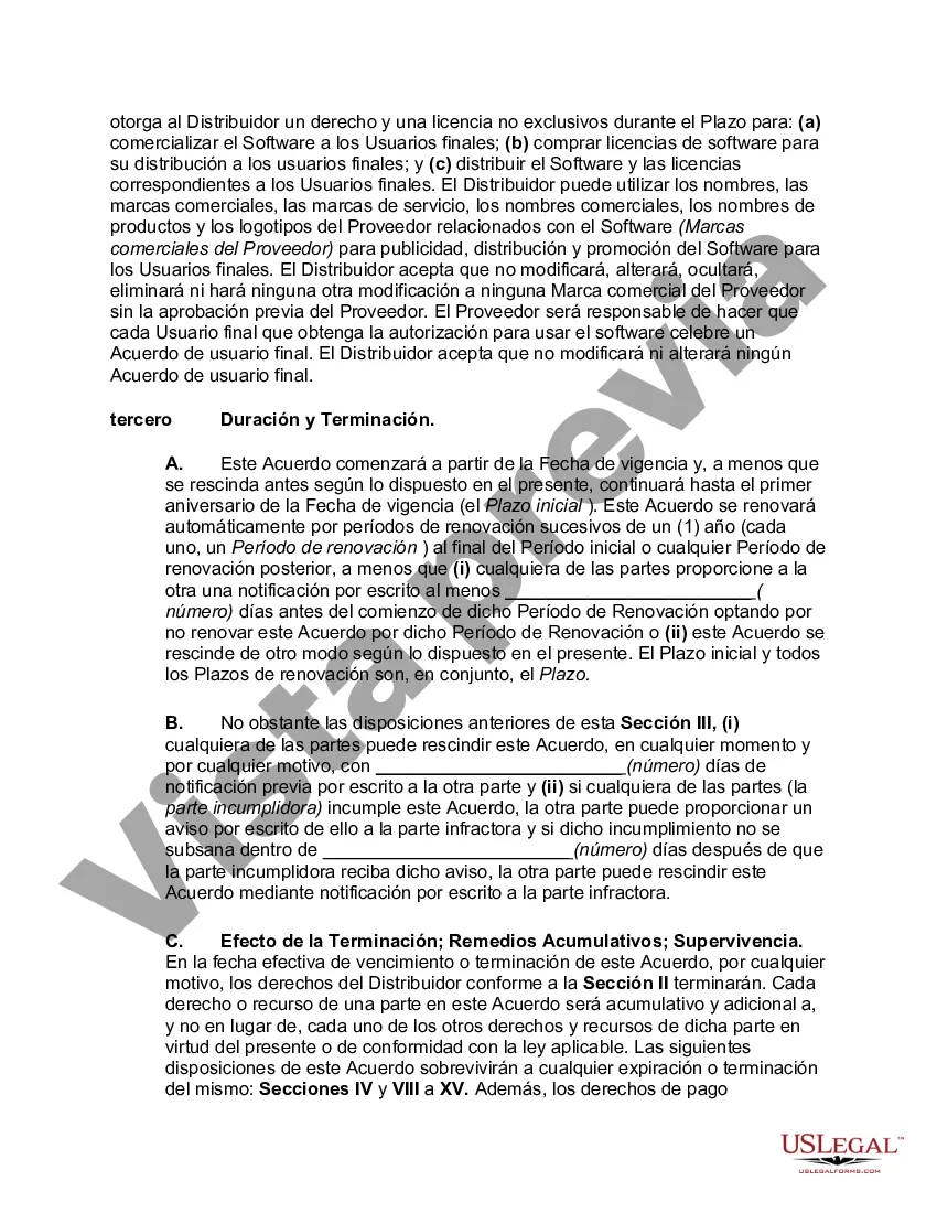 Preview Acuerdo de distribución de software: derecho a proporcionar y comercializar software a los usuarios finales