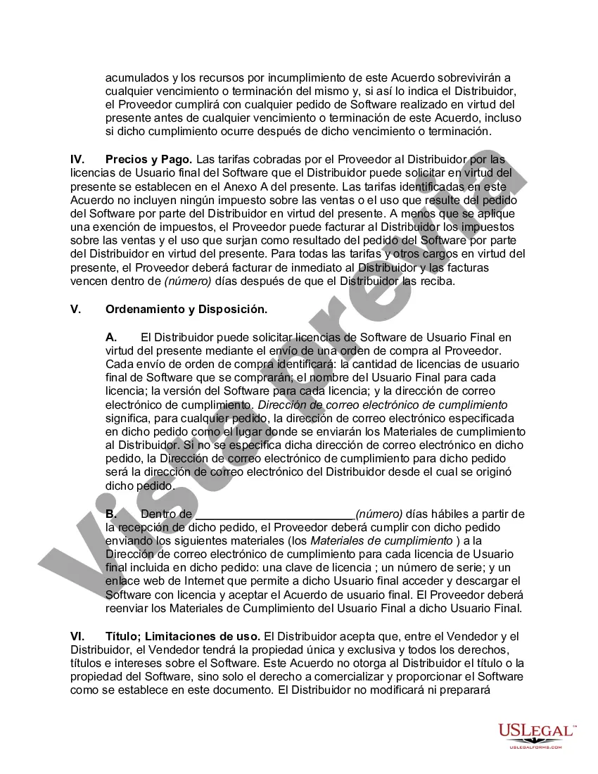 Preview Acuerdo de distribución de software: derecho a proporcionar y comercializar software a los usuarios finales