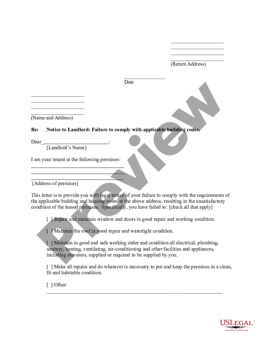 Letter from Tenant to Landlord for Failure of Landlord to Comply with ...